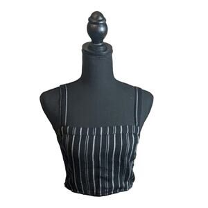 Hollister Black and White Shirred Back Crop Top With Adjustable Straps Sz M